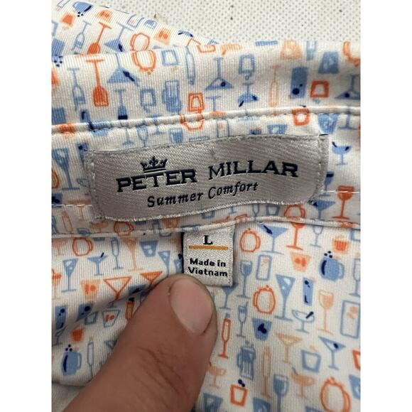 Peter Millar Summer Comfort Polo Shirt Mens L Blue Orange Cocktail Mixed Drinks - Picture 7 of 10